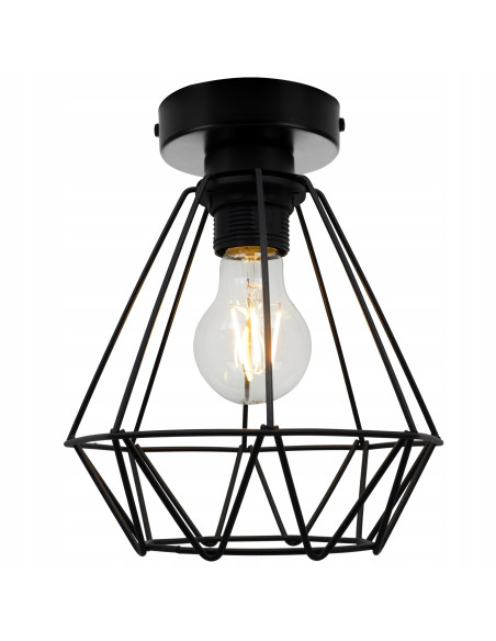 Lampa sufitowa EDISON w stylu loftowym, czarna metalowa, 1 punkt E27, idealna do biura i jadalni, 60W