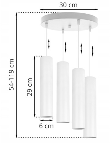 Nowoczesna lampa sufitowa TUBA 4-punktowa 20W, regulowana, metalowa, biała – oświetlenie biurowe i dekoracyjne