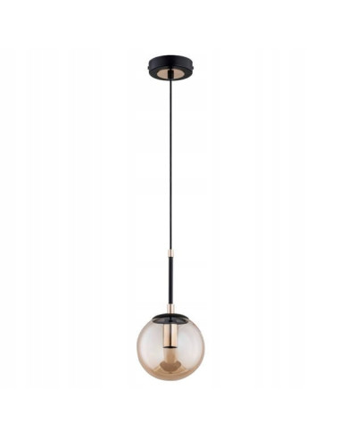 Lampa wisząca SEBIA - minimalistyczny żyrandol z dymioną kulą w czerni i złocie do nowoczesnych wnętrz