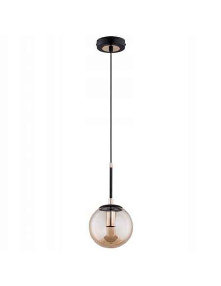 Lampa wisząca SEBIA - minimalistyczny żyrandol z dymioną kulą w czerni i złocie do nowoczesnych wnętrz