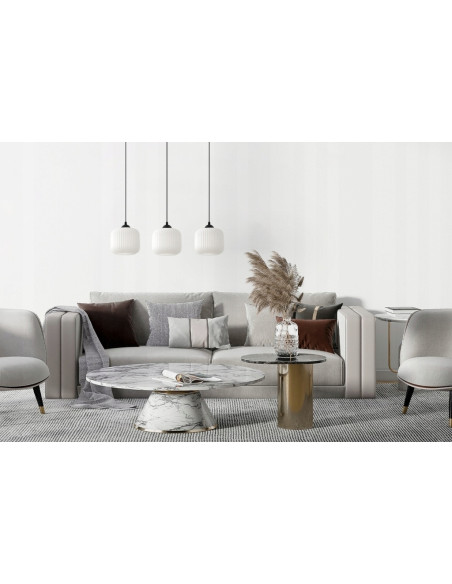 Lampa wisząca RIFFLE 3-punktowa glamour, regulowana, elegancka do salonu i jadalni, biała/czarna