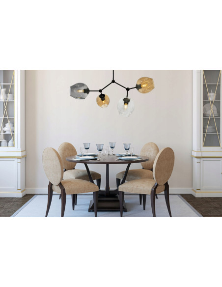 Lampa sufitowa pająk w kolorze bursztynowym i czarnym, elegancki design do sypialni, salonu i biura