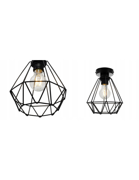 Lampa sufitowa EDISON w stylu loftowym, czarna metalowa, 1 punkt E27, idealna do biura i jadalni, 60W