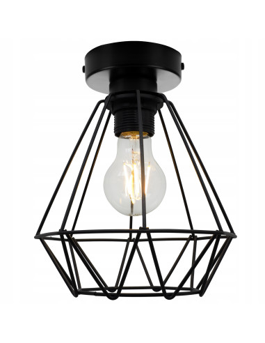Lampa sufitowa EDISON w stylu loftowym, czarna metalowa, 1 punkt E27, idealna do biura i jadalni, 60W