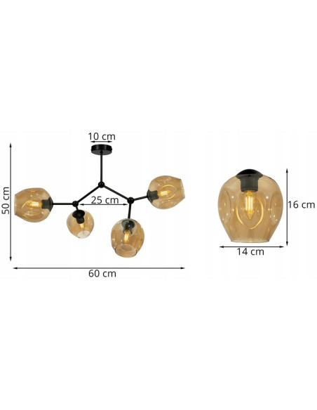 Lampa sufitowa pająk w kolorze bursztynowym i czarnym, elegancki design do sypialni, salonu i biura