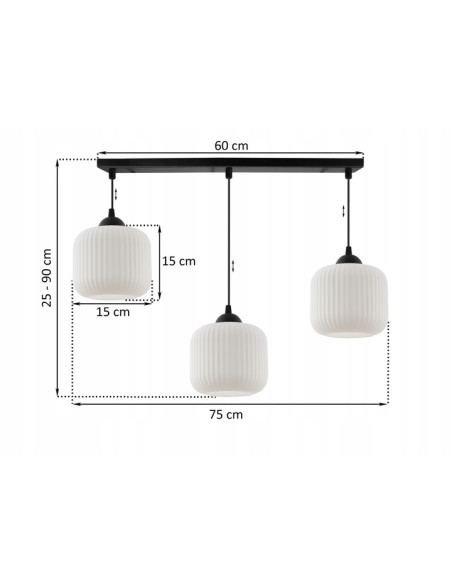 Lampa wisząca RIFFLE 3-punktowa glamour, regulowana, elegancka do salonu i jadalni, biała/czarna