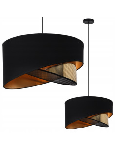 Elegancka lampa wisząca ASTI z krzyżującymi się kloszami w czerni i złocie do biura, salonu i jadalni 2