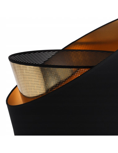 Elegancka lampa wisząca ASTI z krzyżującymi się kloszami w czerni i złocie do biura, salonu i jadalni