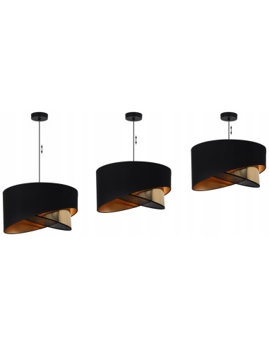 Elegancka lampa wisząca ASTI z krzyżującymi się kloszami w czerni i złocie do biura, salonu i jadalni