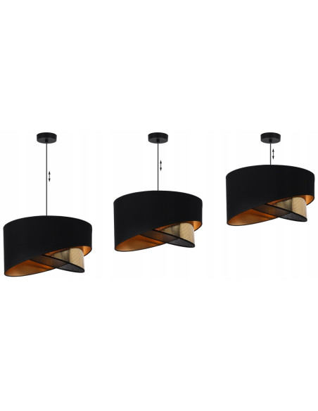 Elegancka lampa wisząca ASTI z krzyżującymi się kloszami w czerni i złocie do biura, salonu i jadalni