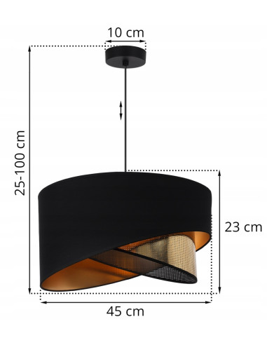 Elegancka lampa wisząca ASTI z krzyżującymi się kloszami w czerni i złocie do biura, salonu i jadalni