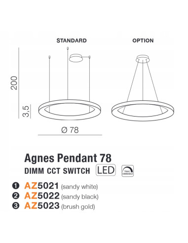 Lampa wisząca AGNES 78 - nowoczesne LED z regulacją barwy i ściemnianiem, idealna do każdego wnętrza.
