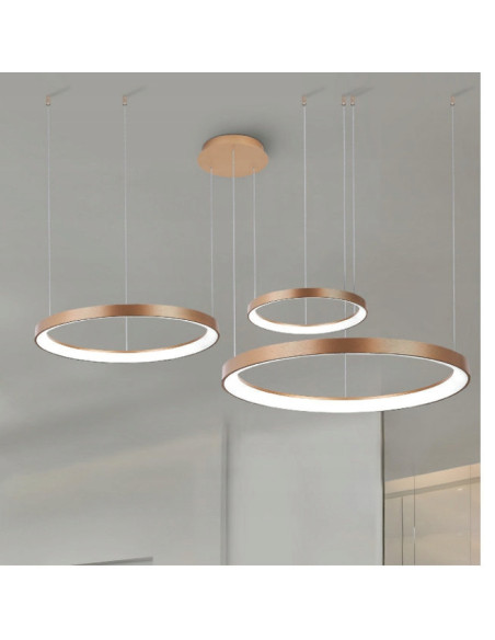 Nowoczesna lampa wisząca AGNES z regulacją LED, aluminiowe obręcze, 6600 lm, biały/czarny, idealna do wysokich sufitów