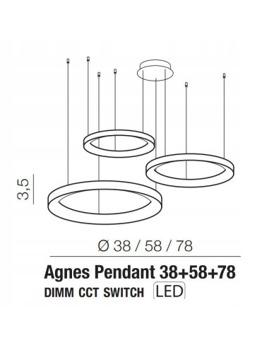 Nowoczesna lampa wisząca AGNES z regulacją LED, aluminiowe obręcze, 6600 lm, biały/czarny, idealna do wysokich sufitów