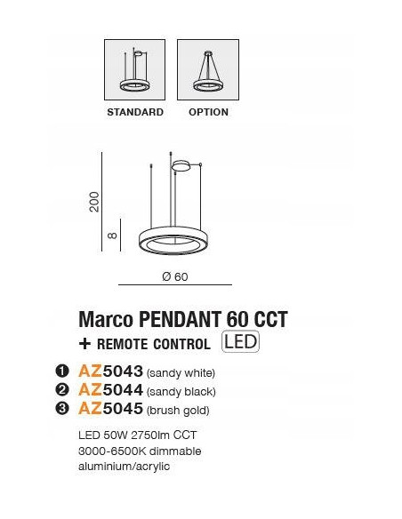 Lampa wisząca MARCO 60 CCT WH w złocie – nowoczesne oświetlenie do sypialni i eleganckich wnętrz