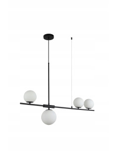 Nowoczesna czarna lampa belkowa z 4 białymi kloszami - eleganckie oświetlenie do salonu, jadalni i kuchni 2