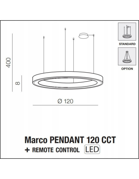 Lampa wisząca LED MARCO z regulacją barwy światła 3000-6500K, 120 cm, czarna - elegancja i funkcjonalność do każdego wnętrza