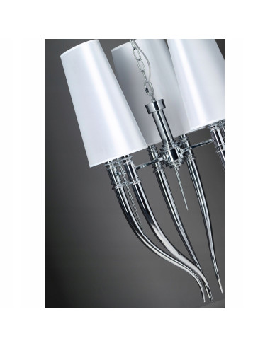 Lampa wisząca DIABLO E14, 6-punktowa, nowoczesna z materiałowymi kloszami, idealna do eleganckich wnętrz.