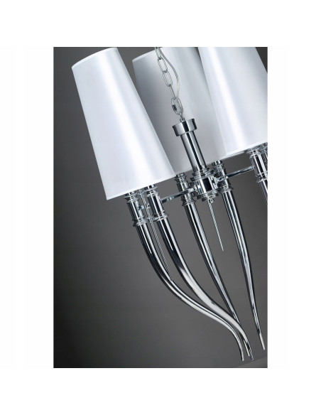 Lampa wisząca DIABLO E14, 6-punktowa, nowoczesna z materiałowymi kloszami, idealna do eleganckich wnętrz.