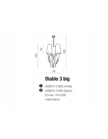 Lampa wisząca DIABLO E14, 6-punktowa, nowoczesna z materiałowymi kloszami, idealna do eleganckich wnętrz.