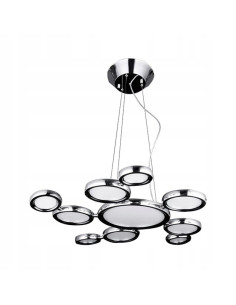 Lampa wisząca LED SATELLITE z chromowanymi okręgami - nowoczesne oświetlenie do salonu i jadalni, 120 cm wysokości