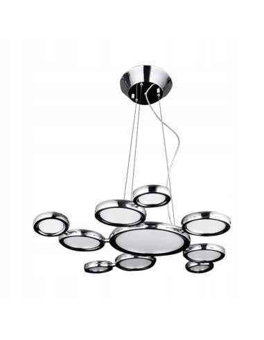 Lampa wisząca LED SATELLITE z chromowanymi okręgami - nowoczesne oświetlenie do salonu i jadalni, 120 cm wysokości