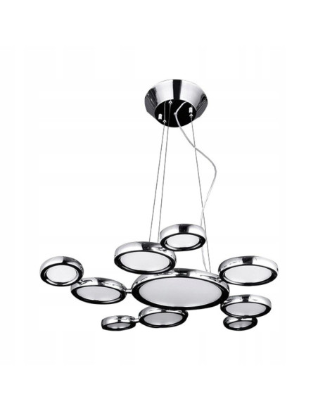 Lampa wisząca LED SATELLITE z chromowanymi okręgami - nowoczesne oświetlenie do salonu i jadalni, 120 cm wysokości
