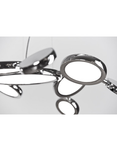 Lampa wisząca LED SATELLITE z chromowanymi okręgami - nowoczesne oświetlenie do salonu i jadalni, 120 cm wysokości