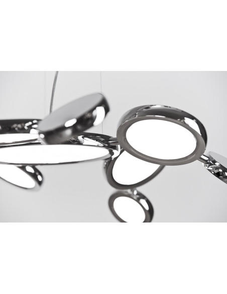 Lampa wisząca LED SATELLITE z chromowanymi okręgami - nowoczesne oświetlenie do salonu i jadalni, 120 cm wysokości