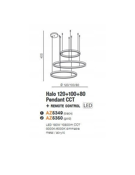 Elegancka Lampa Wisząca LED HALO Złoty Pierścień, Regulowana Wysokość, Zdalne Sterowanie, Zmienna Barwa Światła