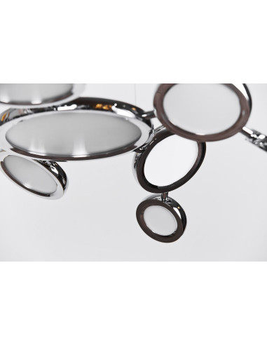 Lampa wisząca LED SATELLITE z chromowanymi okręgami - nowoczesne oświetlenie do salonu i jadalni, 120 cm wysokości