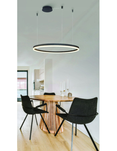 Nowoczesna czarna lampa wisząca HALO PENDANT 150 cm z pilotem i regulacją barwy światła do jadalni i kuchni