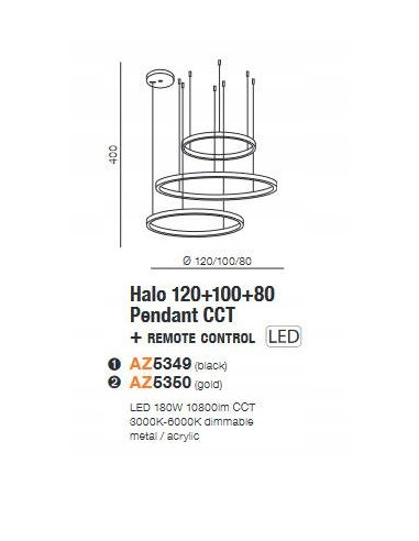 Nowoczesna Lampa Wisząca WHEEL 3 DIMM LED z Pilotem, Złota, 3 Okręgi, Regulacja Barwy, Idealna do Wnętrz