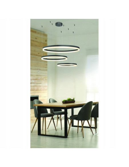 Lampa wisząca LED HALO 120W w kolorze czarnym - elegancka trójpierścieniowa dekoracja do biura i salonu