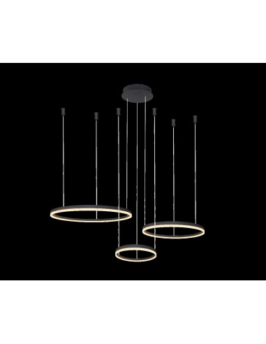 Lampa wisząca LED HALO 120W w kolorze czarnym - elegancka trójpierścieniowa dekoracja do biura i salonu