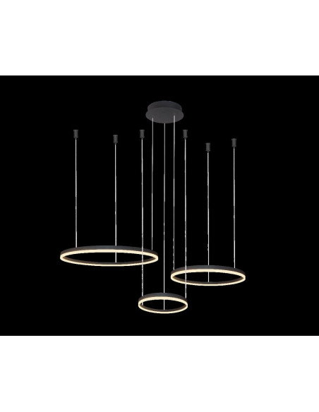 Lampa wisząca LED HALO 120W w kolorze czarnym - elegancka trójpierścieniowa dekoracja do biura i salonu