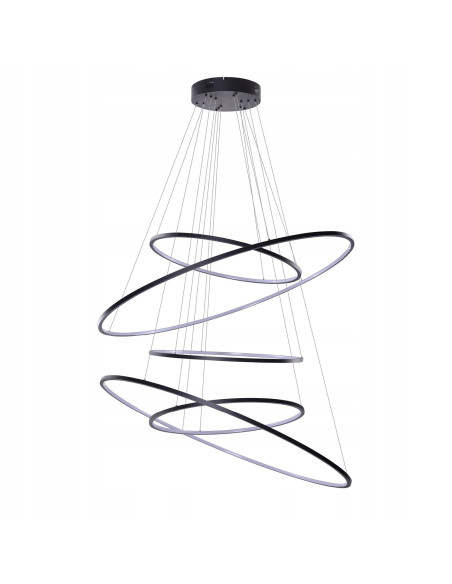 Żyrandol WHEEL XXL - Nowoczesna lampa LED do wnętrz o wysokich sufitach, czarny metal, ciepłe światło