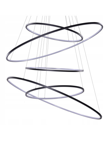 Żyrandol WHEEL XXL - Nowoczesna lampa LED do wnętrz o wysokich sufitach, czarny metal, ciepłe światło