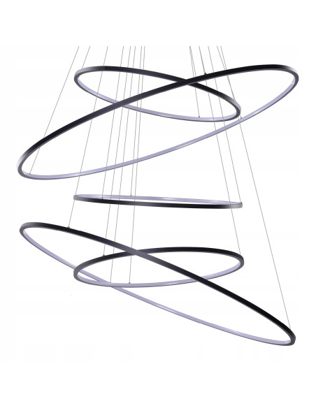 Żyrandol WHEEL XXL - Nowoczesna lampa LED do wnętrz o wysokich sufitach, czarny metal, ciepłe światło