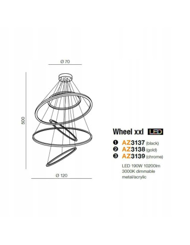 Żyrandol WHEEL XXL - Nowoczesna lampa LED do wnętrz o wysokich sufitach, czarny metal, ciepłe światło
