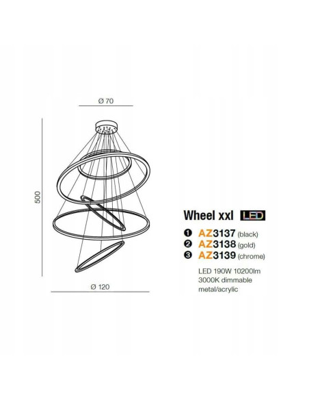 Żyrandol WHEEL XXL - Nowoczesna lampa LED do wnętrz o wysokich sufitach, czarny metal, ciepłe światło