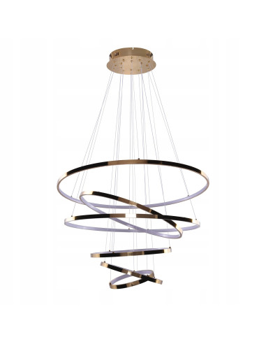 Lampa wisząca WHEEL 6 LONG DIMM w złotym kolorze – nowoczesny design z trójwymiarową strukturą dla eleganckiego wnętrza