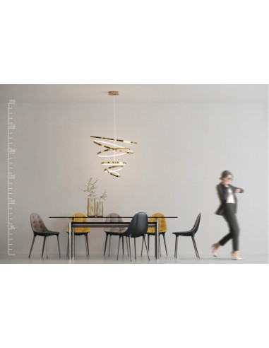 Lampa wisząca WHEEL 6 LONG DIMM w złotym kolorze – nowoczesny design z trójwymiarową strukturą dla eleganckiego wnętrza