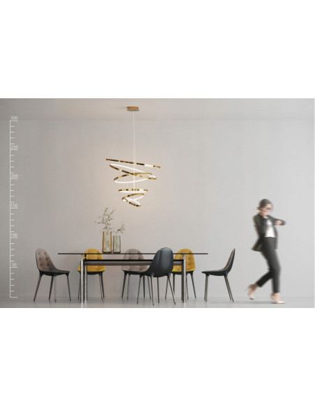 Lampa wisząca WHEEL 6 LONG DIMM w złotym kolorze – nowoczesny design z trójwymiarową strukturą dla eleganckiego wnętrza