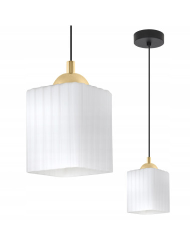 Nowoczesna lampa wisząca RIFFLE w sześcianie z regulowaną wysokością - elegancka w bieli, złocie i czerni