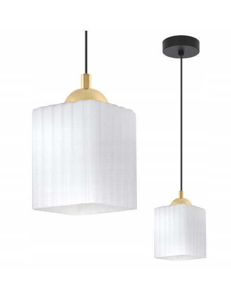 Nowoczesna lampa wisząca RIFFLE w sześcianie z regulowaną wysokością - elegancka w bieli, złocie i czerni