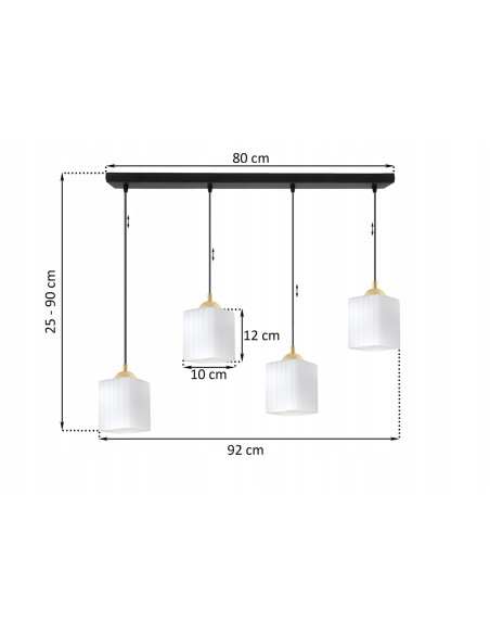 Lampa sufitowa RIFFLE z 4 punktami świetlnymi – elegancki design w białym, czarnym lub złotym wykończeniu.