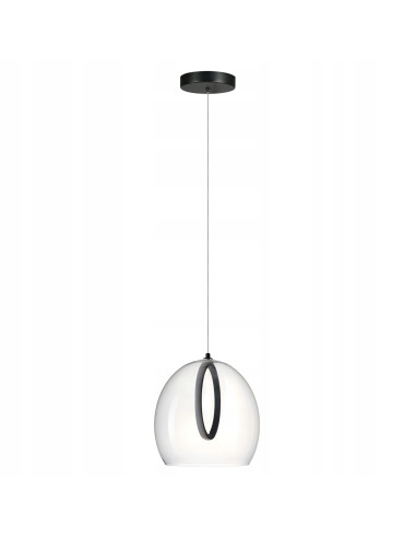 Lampa wisząca LED NICOLE w czarnym kloszu, nowoczesny styl do kuchni i jadalni, regulowana wysokość.