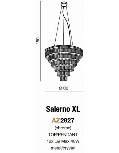Lampa wisząca Salerno XL z kryształowymi reflektorami, czarna, nowoczesna elegancja do biura i salonu, 12 punktów świetlnych