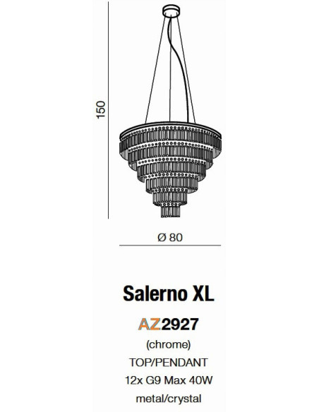 Lampa wisząca Salerno XL z kryształowymi reflektorami, czarna, nowoczesna elegancja do biura i salonu, 12 punktów świetlnych